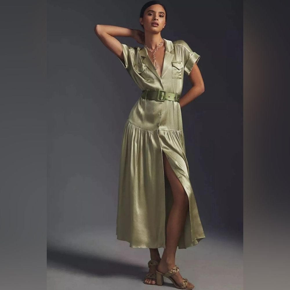 Elliott Summer's light green long satin shirt dress on The Young & Restless XS
